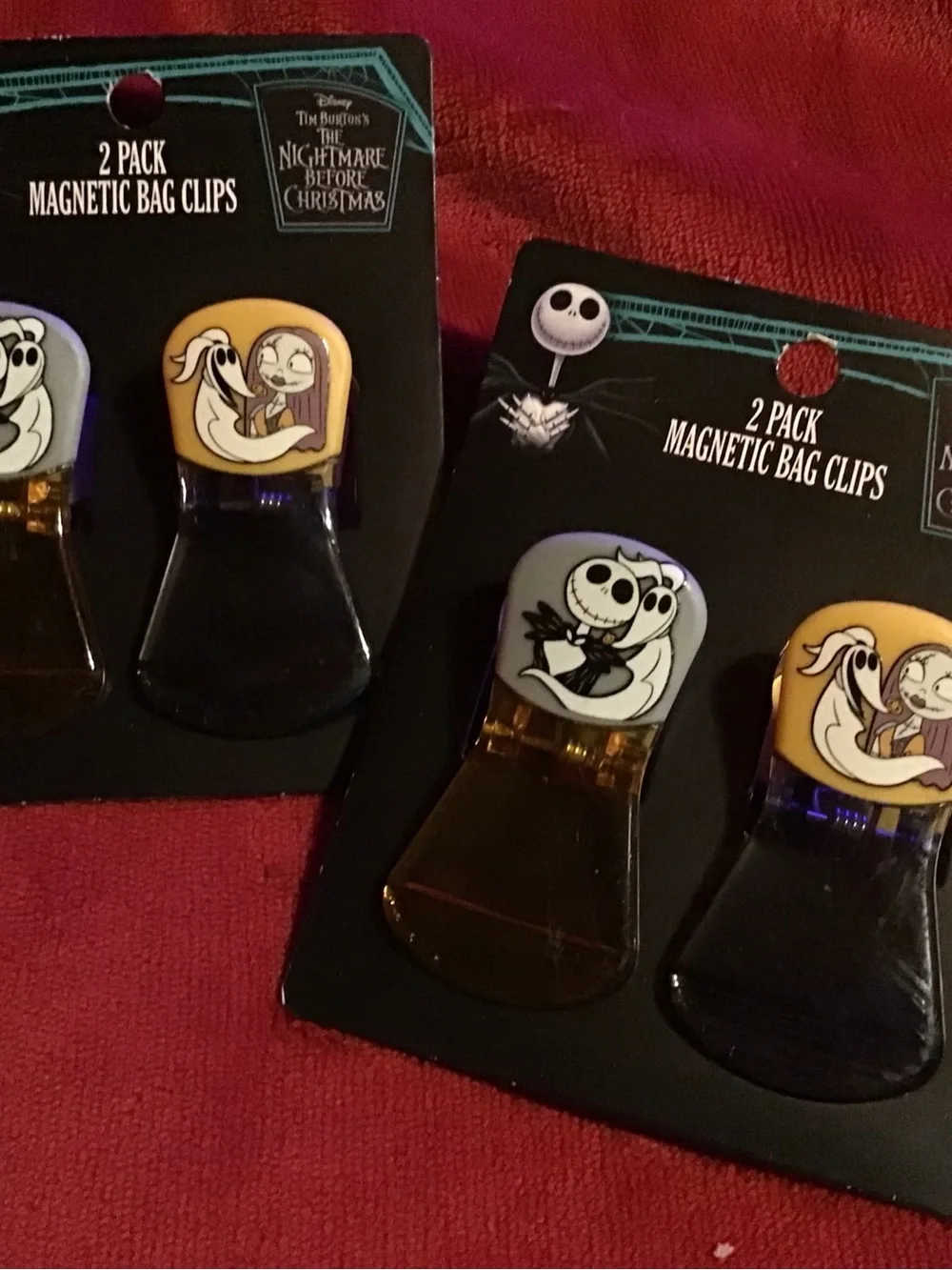 Two sets of Nightmare Before Christmas magnetic bag clips